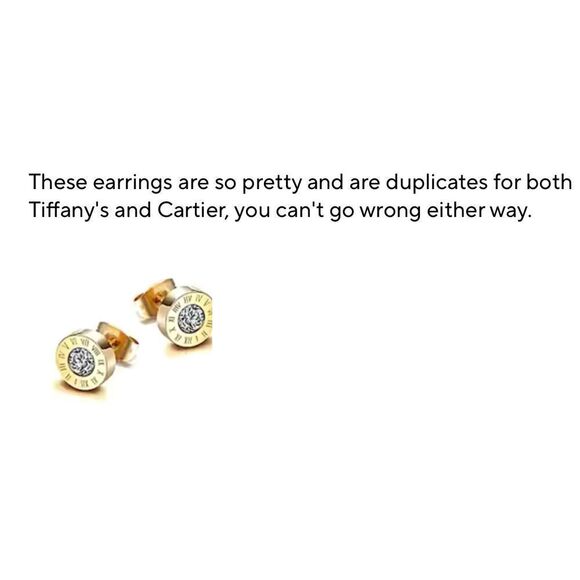 Gold-Tone Crystal Roman Numeral Stud Earrings | Elegant Jewelry |‎ Tiffany Style - Picture 3 of 6